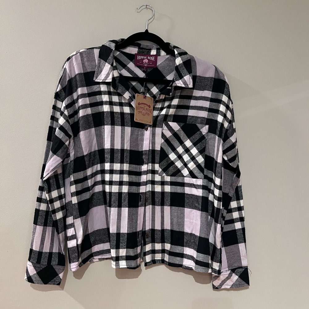 Hippie Rose Plaid Button Up Top NWT